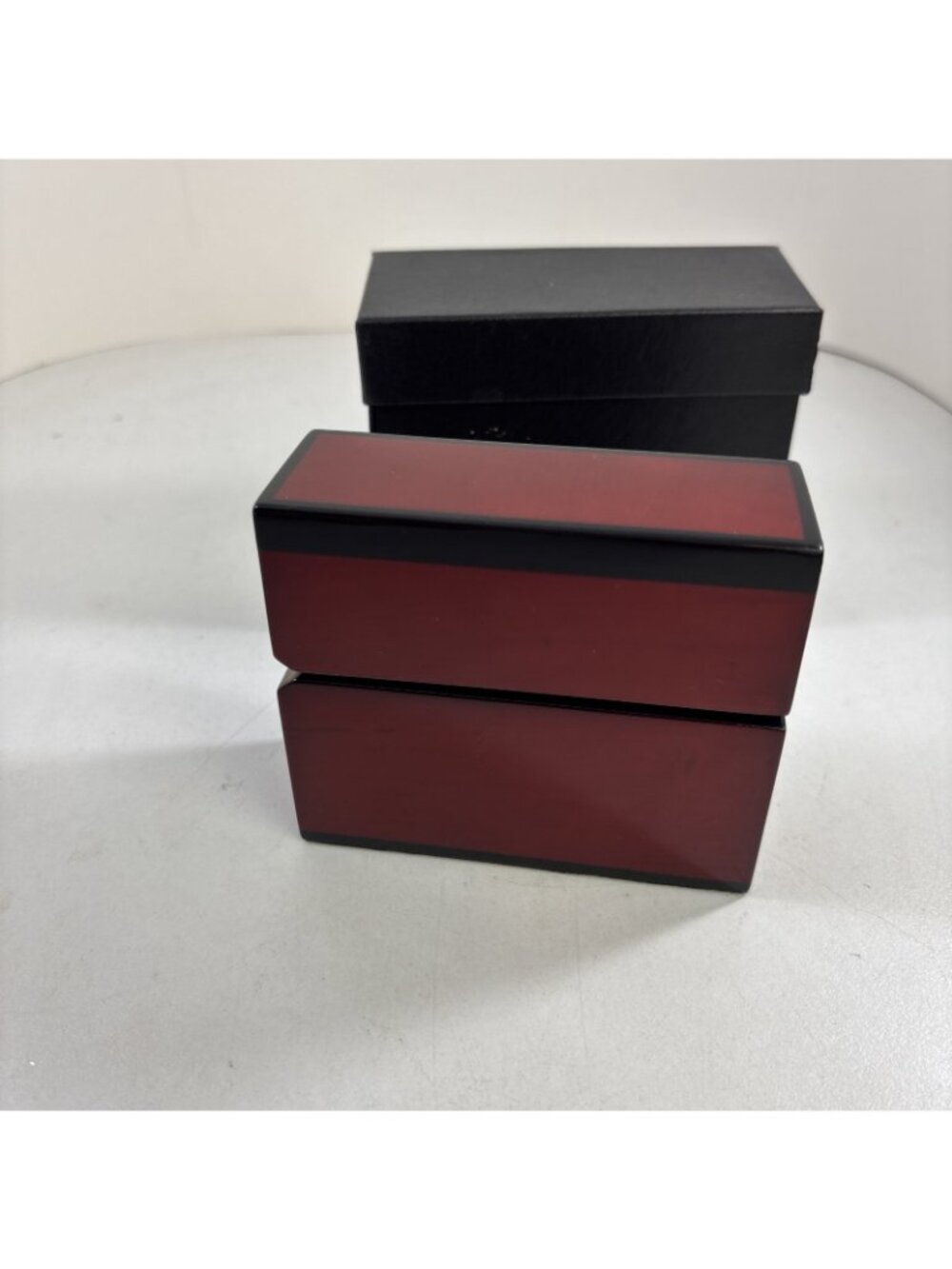 Vtg New Old Stock Bracelet Double Ring Watch Presentation Box Laquer Cherrywood - Picture 3 of 5